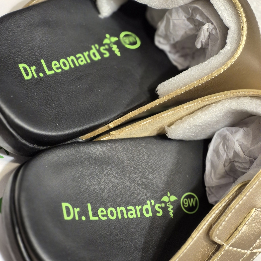 New Dr. Leonards Gold and Black Open-Toe Sandals Sz 9W - Picture 8 of 10